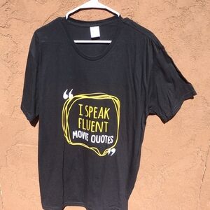 Black I Speak Fluent Movie Quotes Graphic T-Shirt with Yellow and White Print